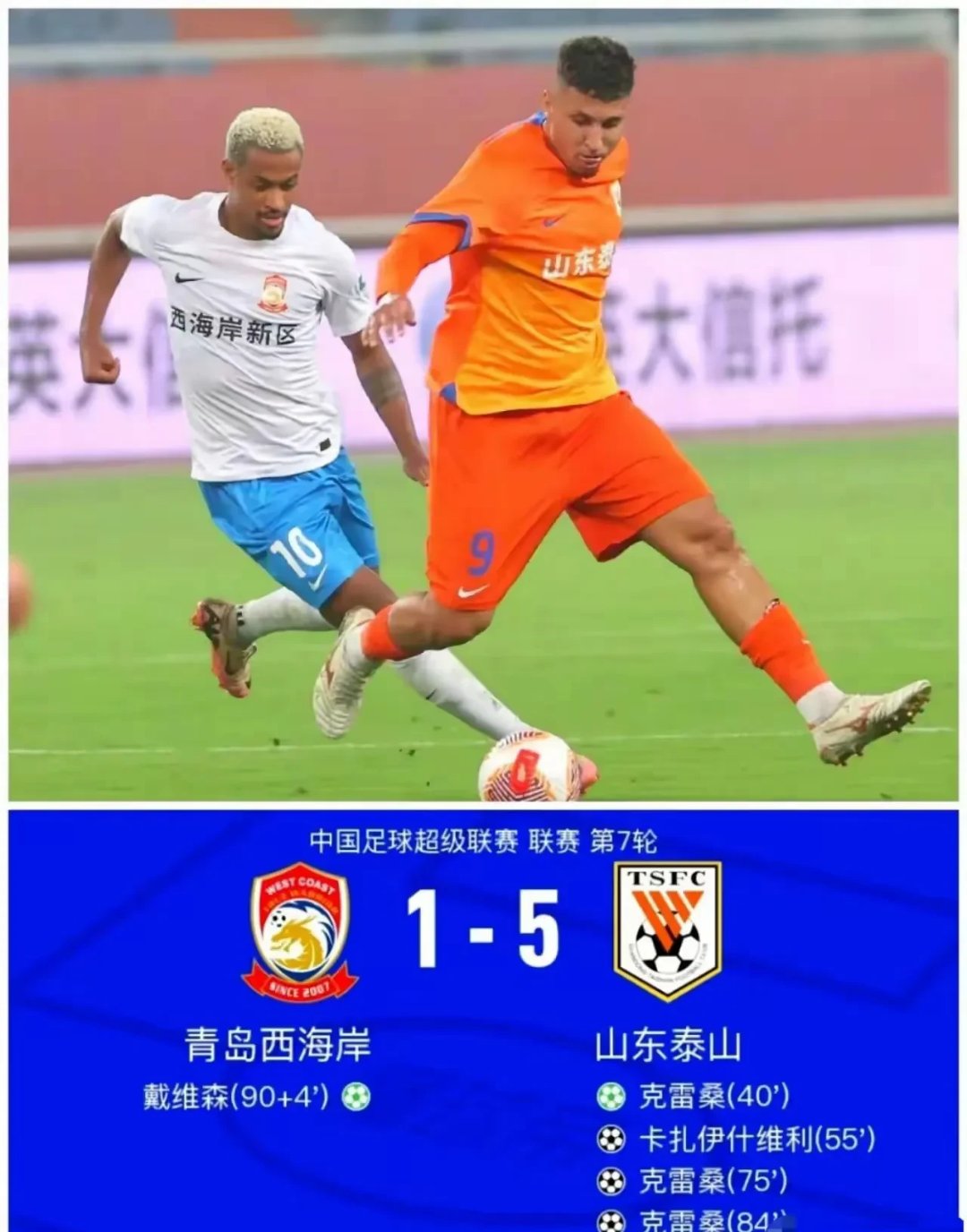 山东鲁能客场击败天津泰达，豪取五连胜